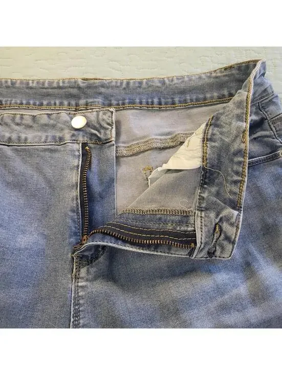 women's blue high-rise straight ankle jeans medium wash unique raw-edged hem XL - Picture 7 of 9